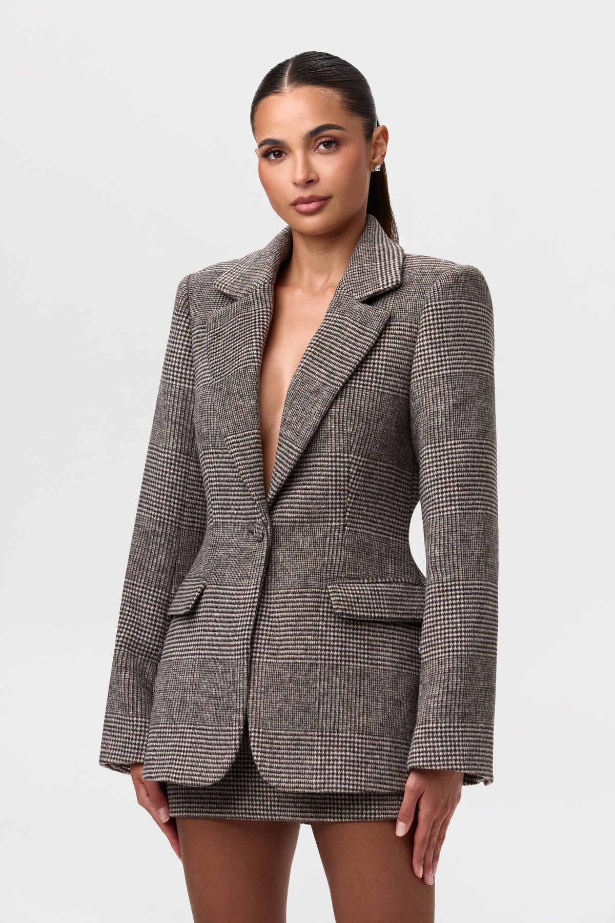 Suiting Plaid Houndstooth Mini Skirt