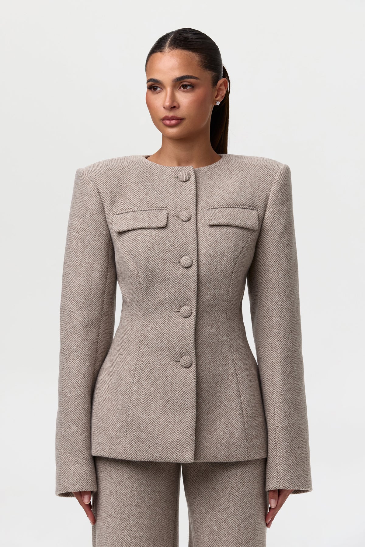 Chevron Suited Button Up Blazer