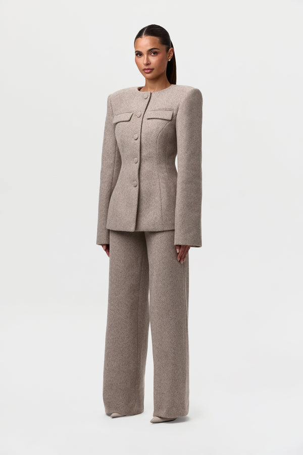 Chevron Wide-Leg Suit Pant