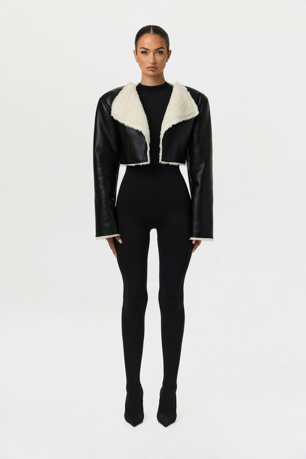 Vegan Leather Sherpa Cropped Jacket