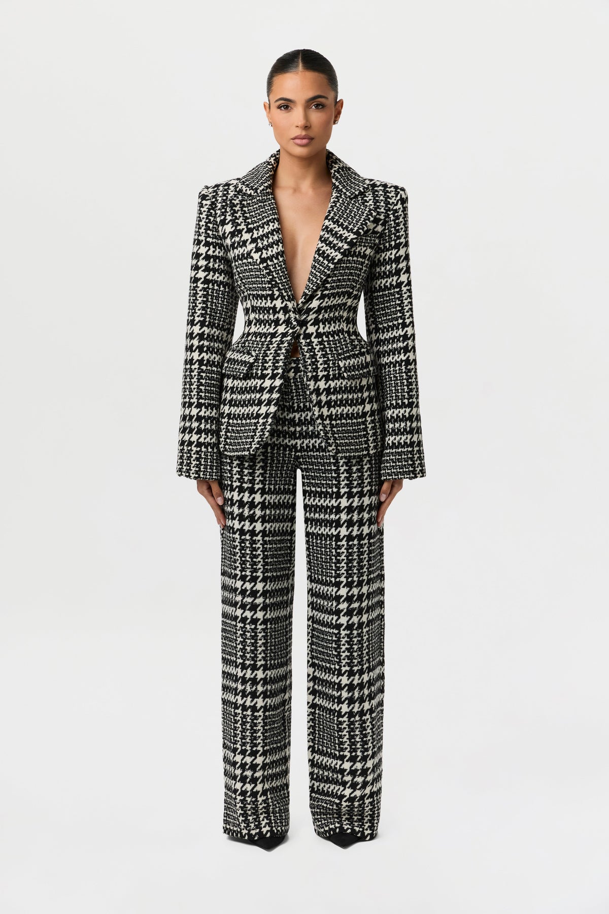 Houndstooth Plaid Suit Blazer