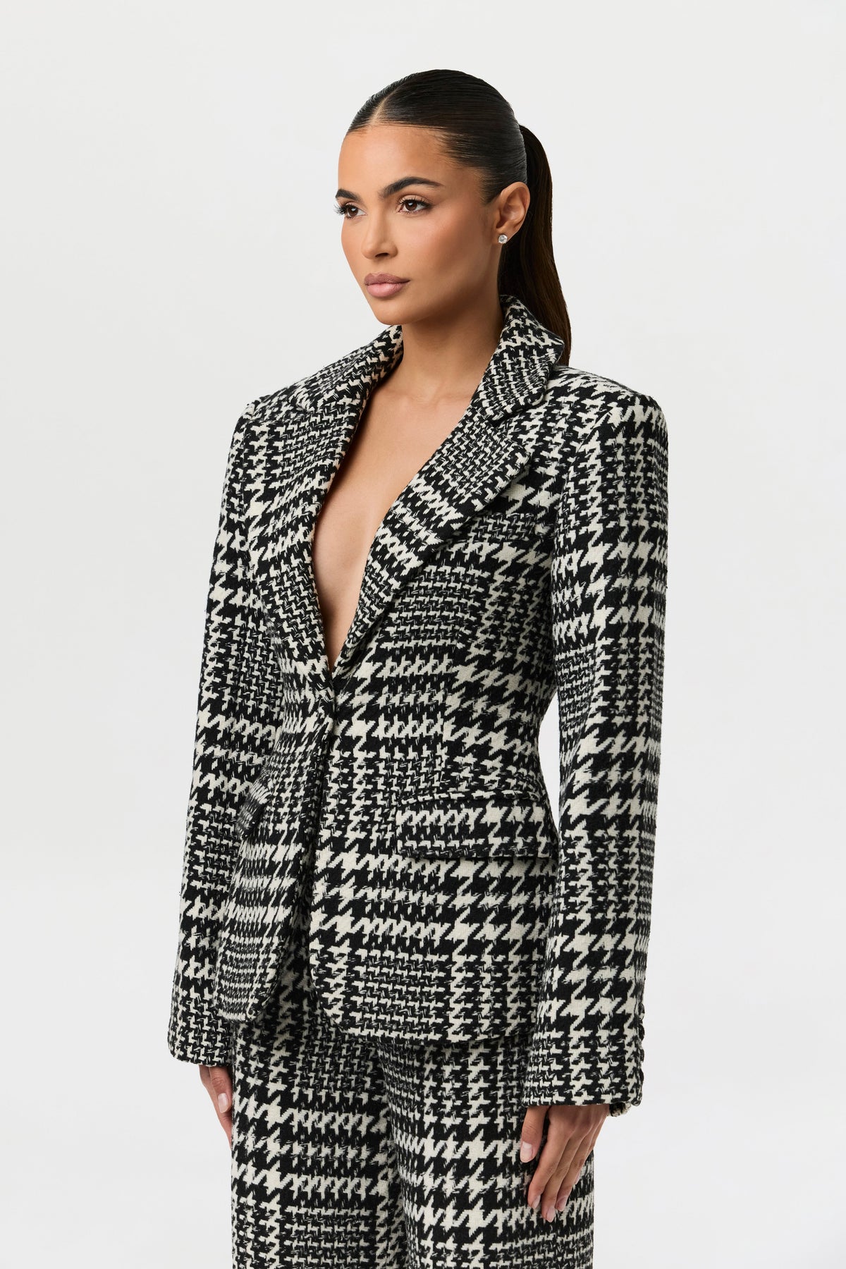 Houndstooth Plaid Suit Blazer