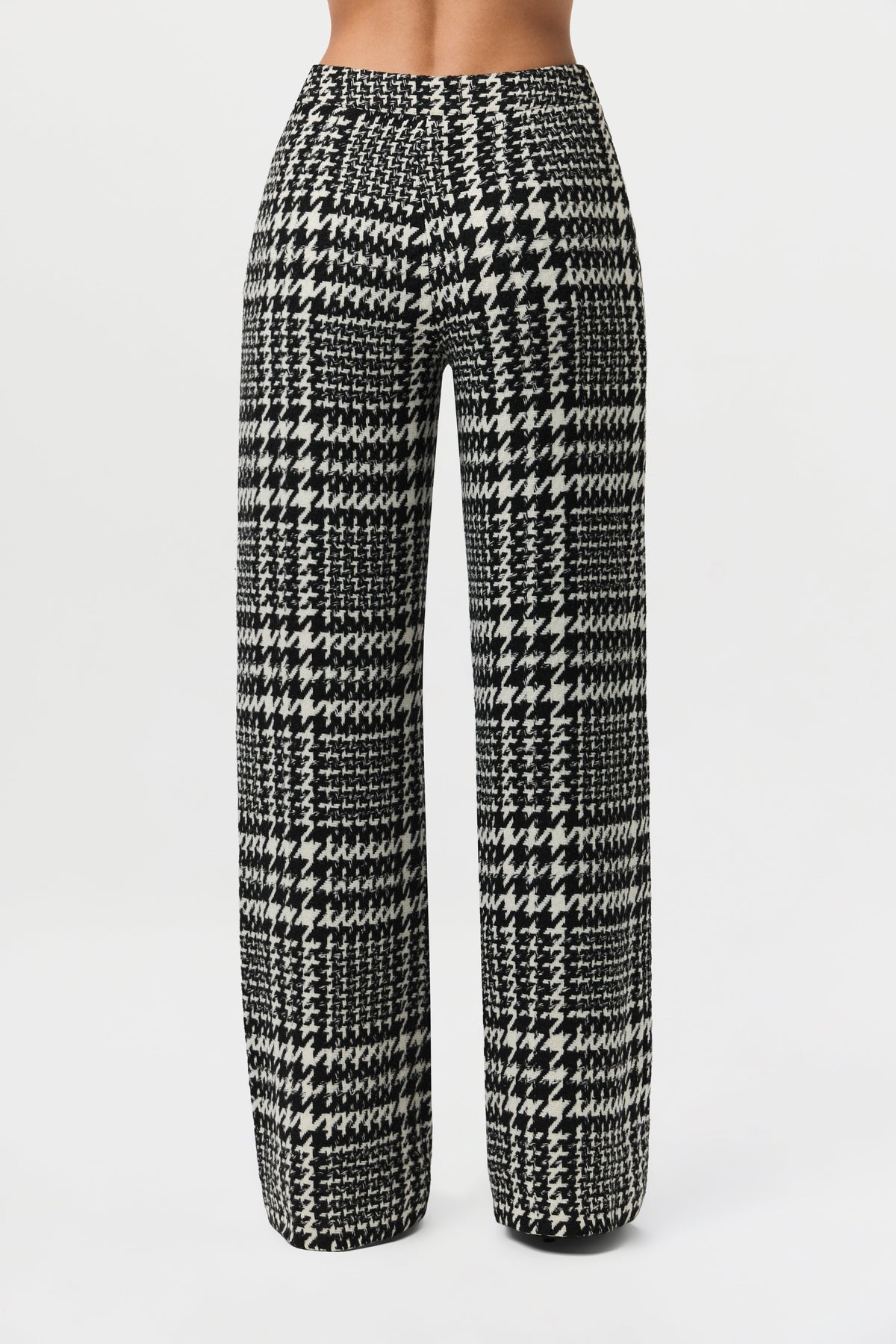 Houndstooth Plaid Wide-Leg Pants