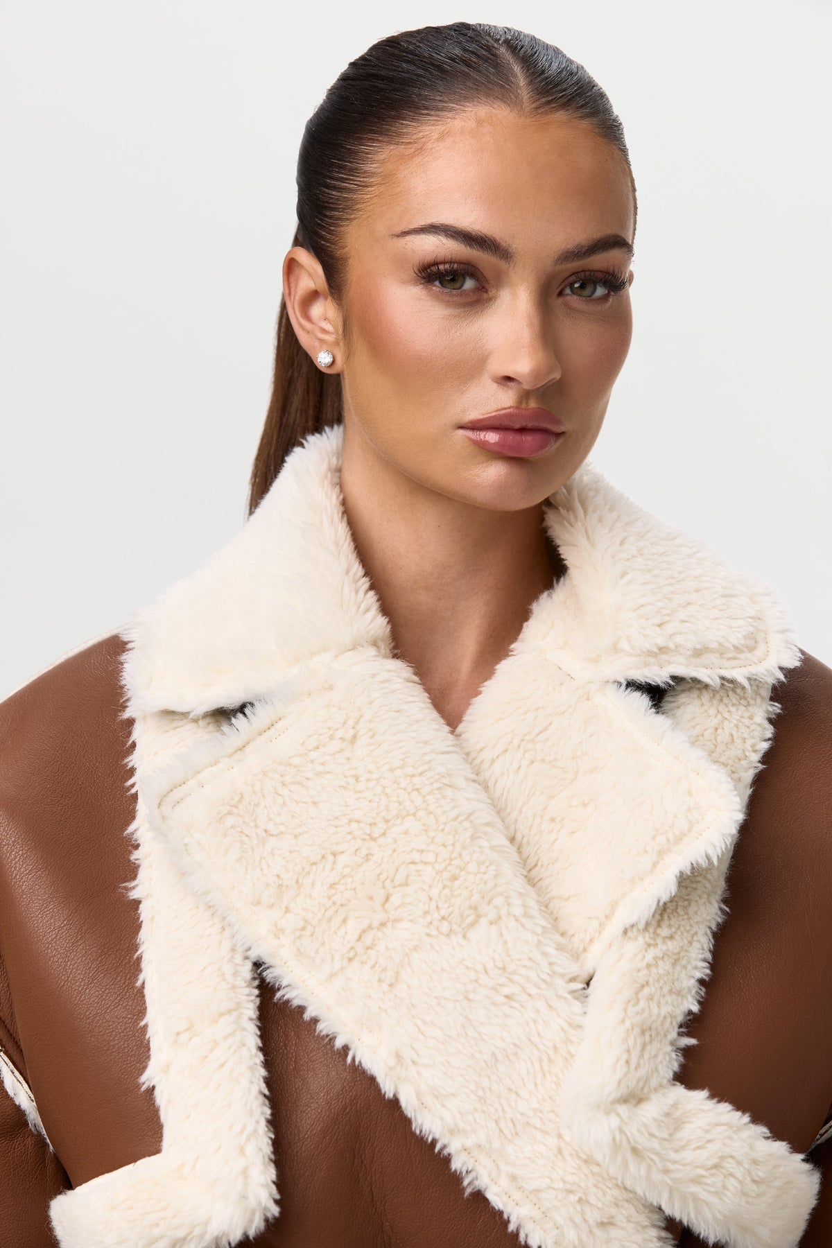 Vegan Leather Sherpa Coat