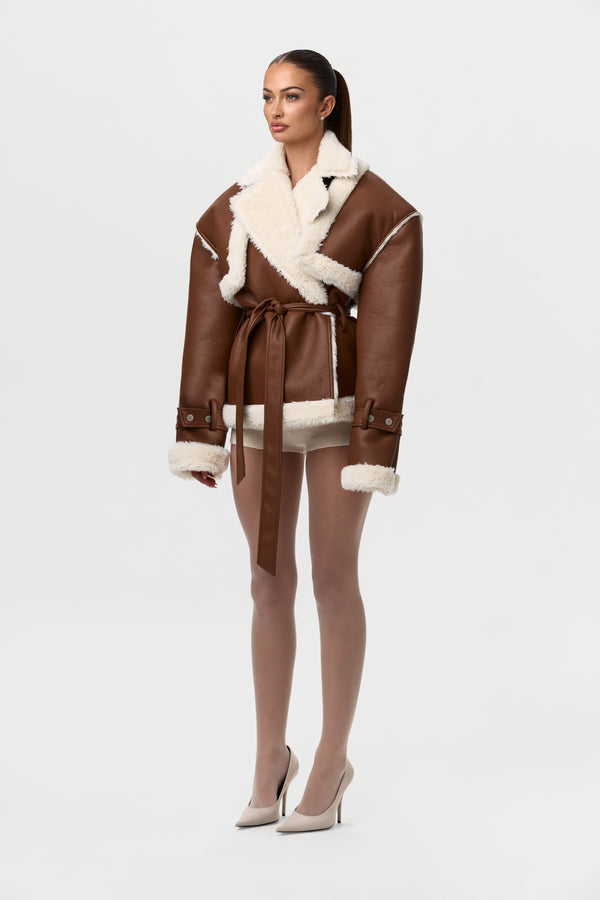 Vegan Leather Sherpa Coat