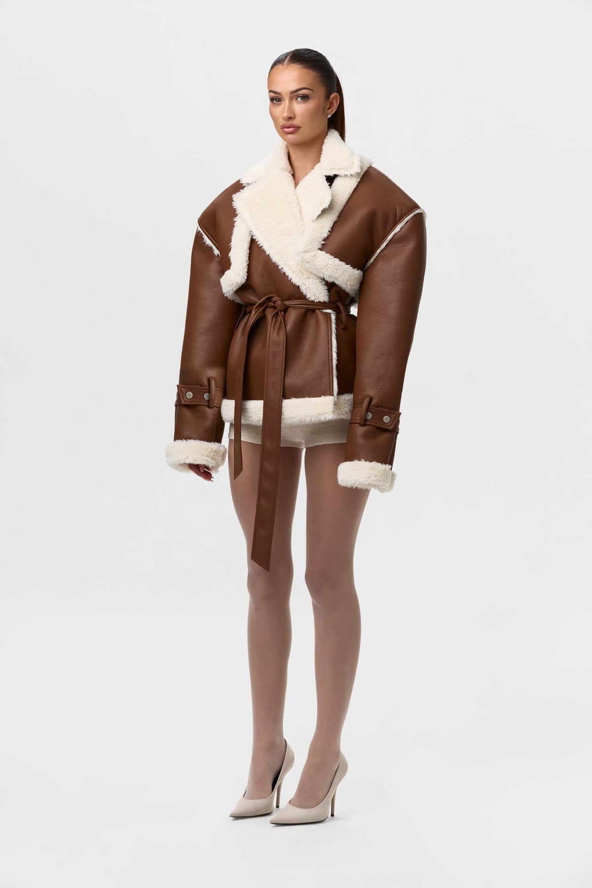 Vegan Leather Sherpa Coat