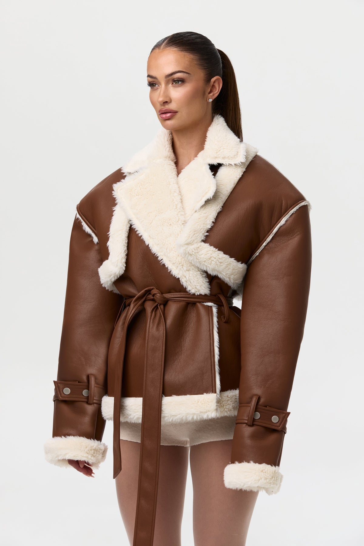 Vegan Leather Sherpa Coat