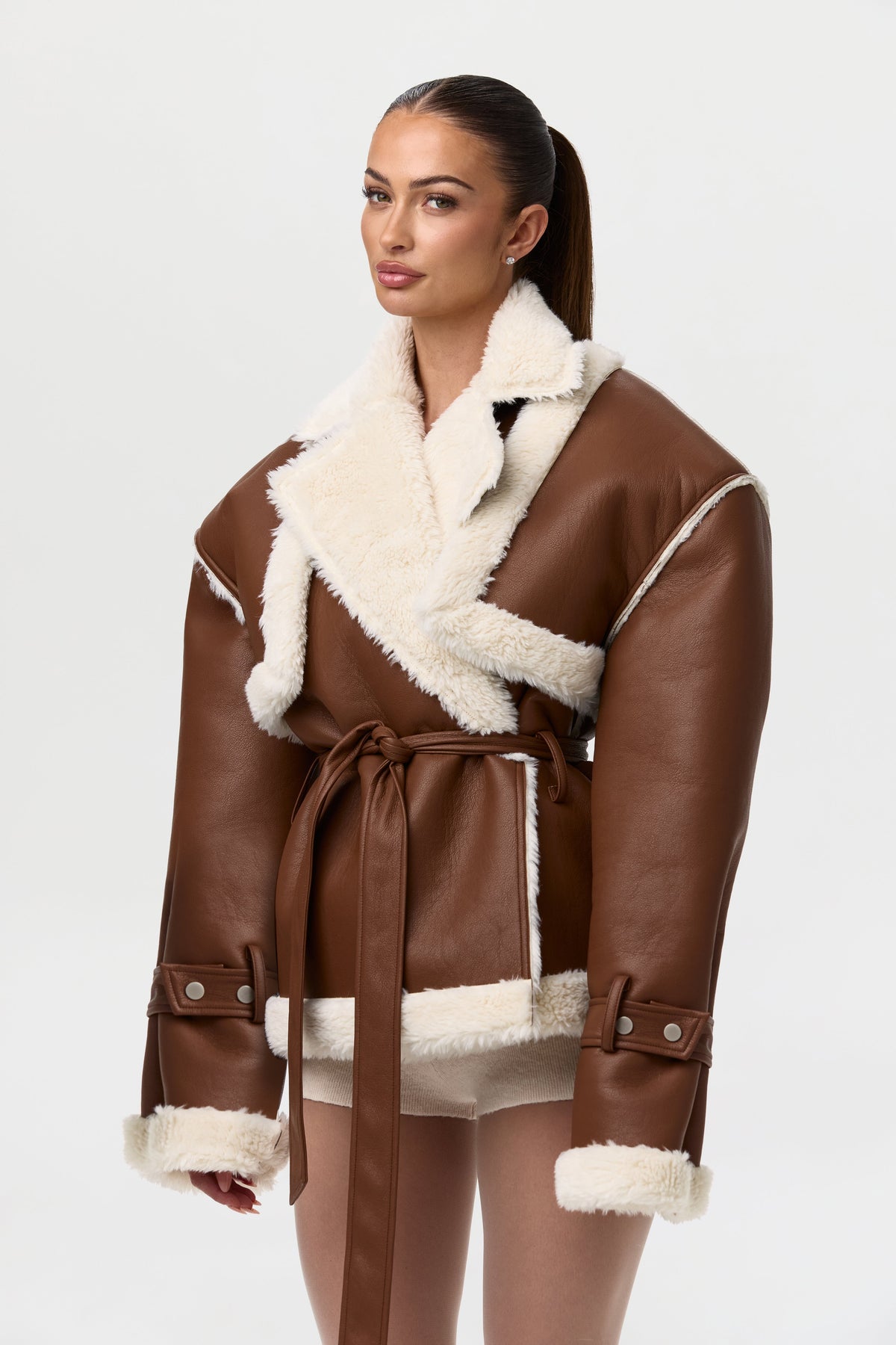 Vegan Leather Sherpa Coat