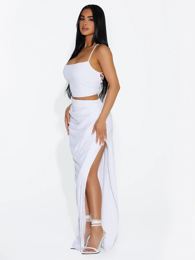 Linen High Slit Maxi Skirt
